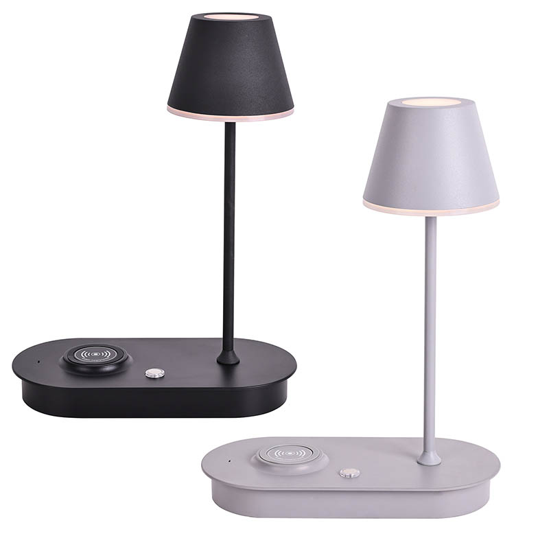 Soppskygge LED -skrivebordslampe med trådløs lader