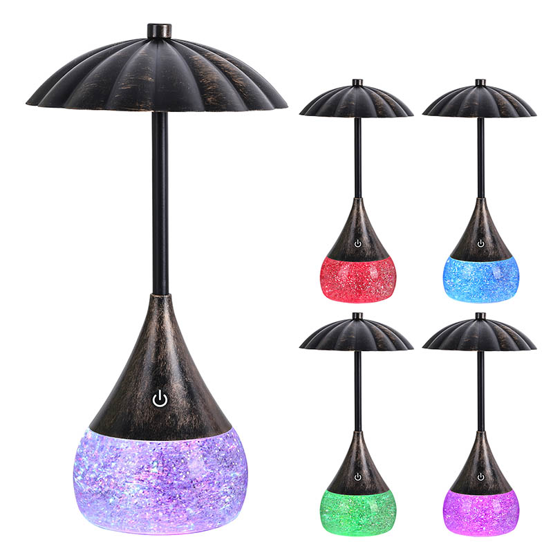 Varm lys LED -skrivebordslampe med RGB glitterflaske